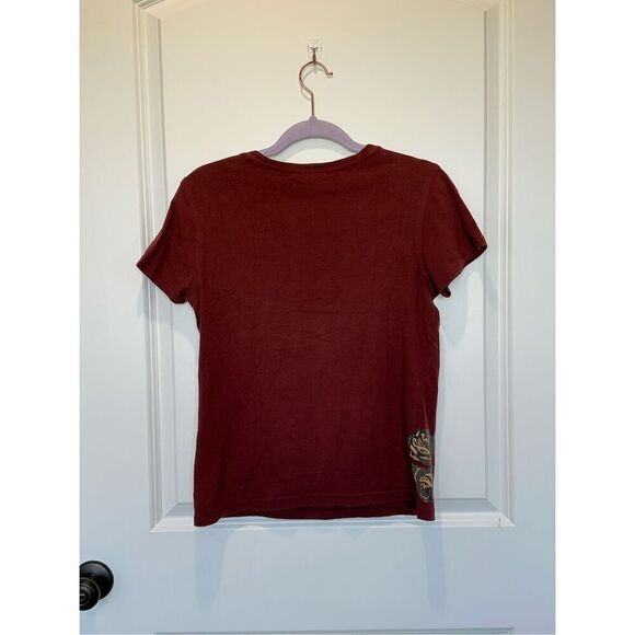 CAbi Burgundy Floral Rhinestone Short Sleeve T-Shirt Size Small - Picture 5 of 7